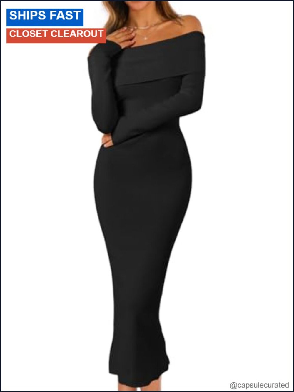 Off Shoulder Long Sleeve Bodycon Midi Sweater Dress